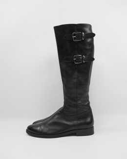 Jil Sander Belted Black leather High Boots  2000's