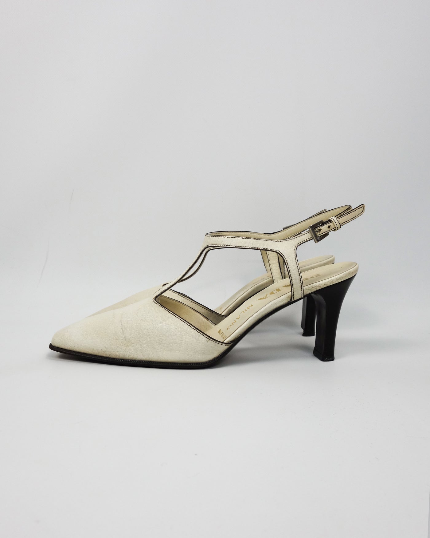Prada Cream White Leather Sharped Toe Heels 2000's