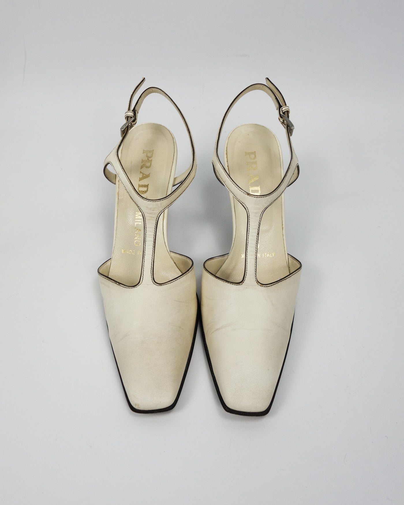 Prada Cream White Leather Sharped Toe Heels 2000's