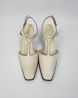 Prada Cream White Leather Sharped Toe Heels 2000's