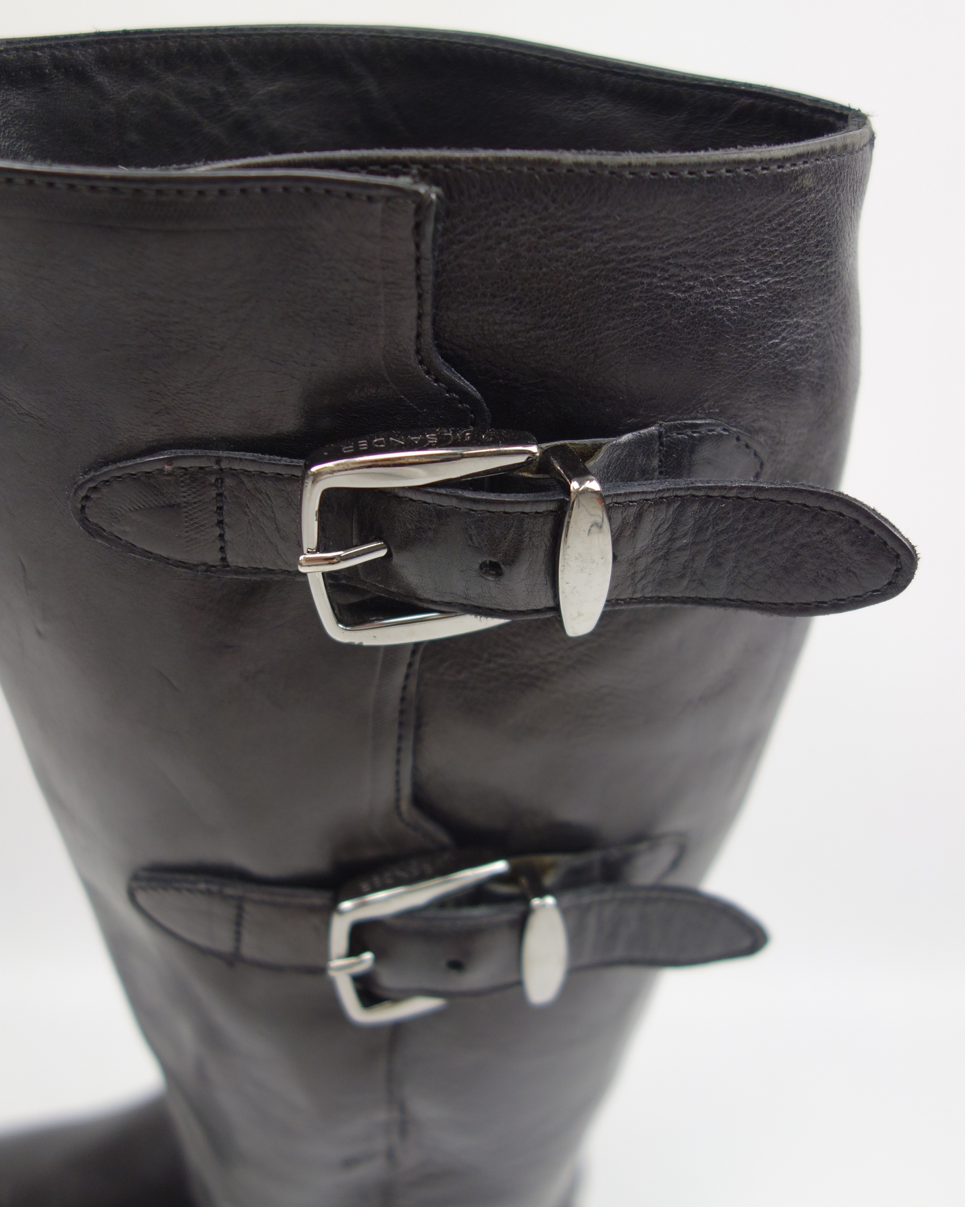 Jil Sander Belted Black leather High Boots  2000's