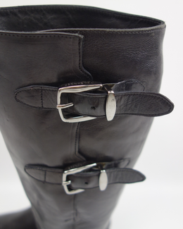 Jil Sander Belted Black leather High Boots  2000's