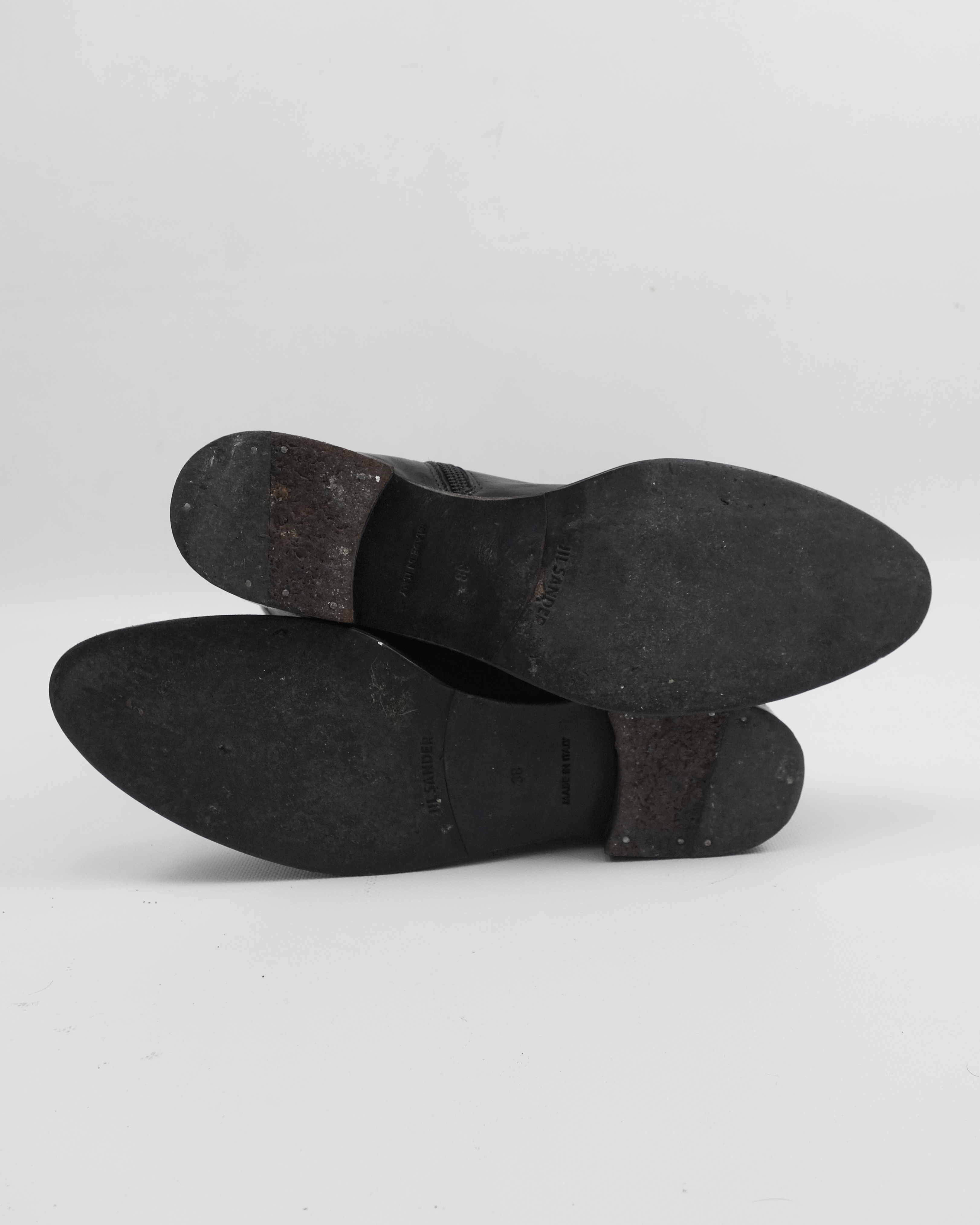 Jil Sander Belted Black leather High Boots  2000's