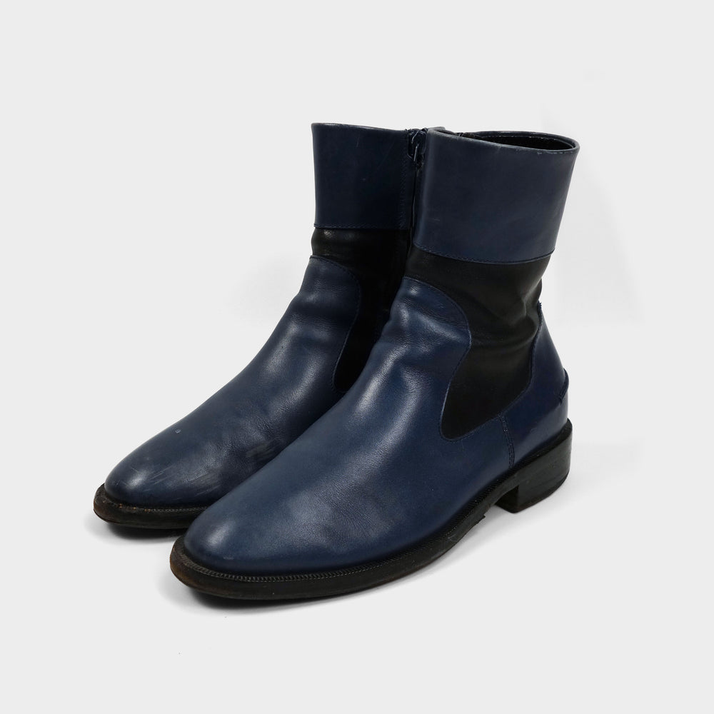 Balenciaga Blue and Black Leather Boots 1990's