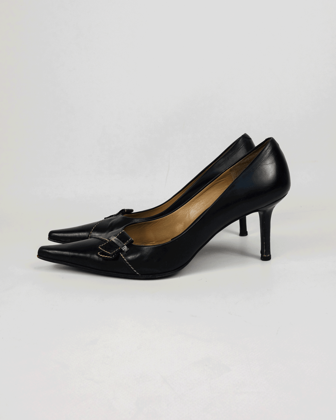 Balenciaga Sharped Toe Black Leather Heels 1990's