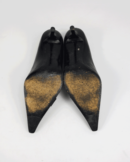 Balenciaga Sharped Toe Black Leather Heels 1990's