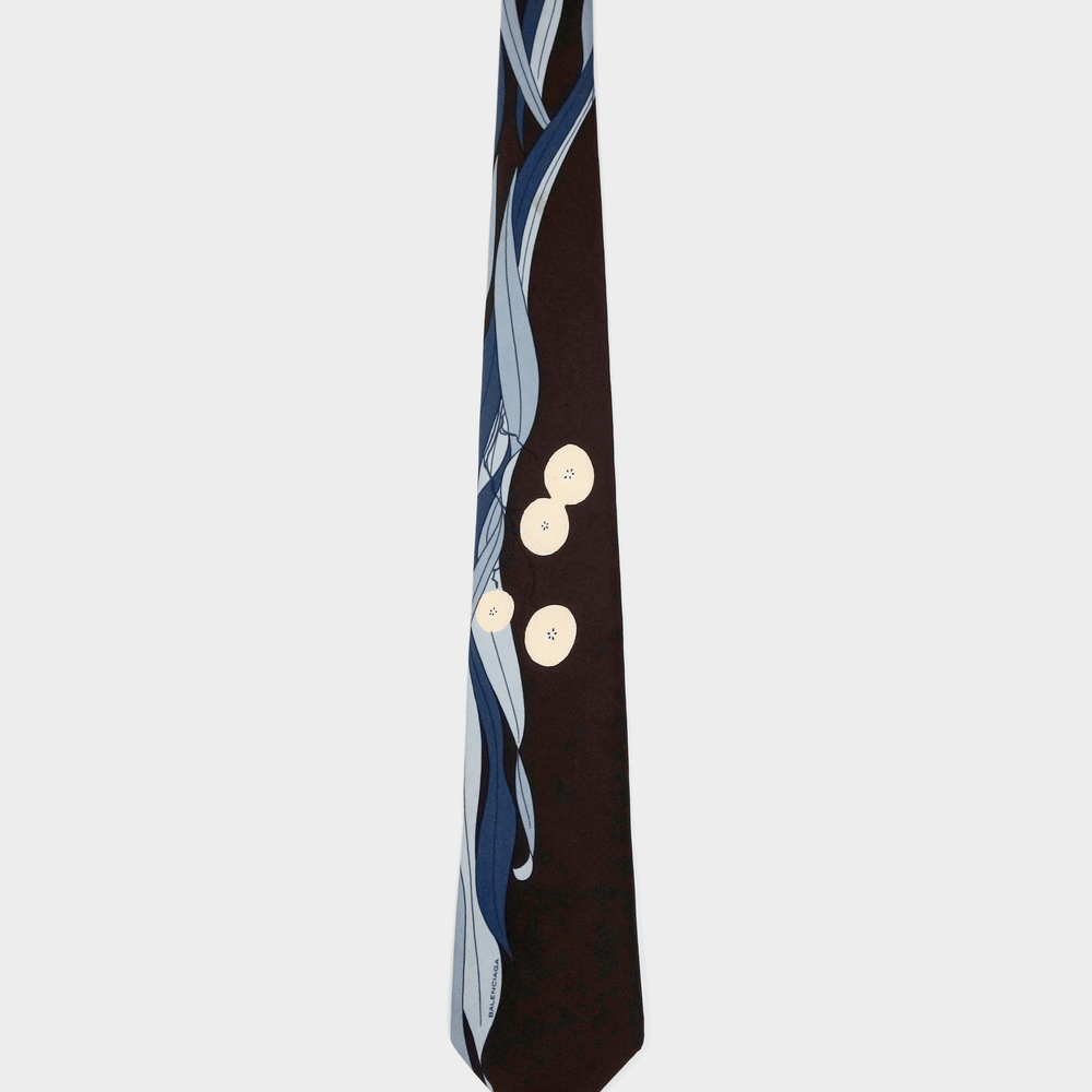 Balenciaga Brown Print Silk Tie 1990's