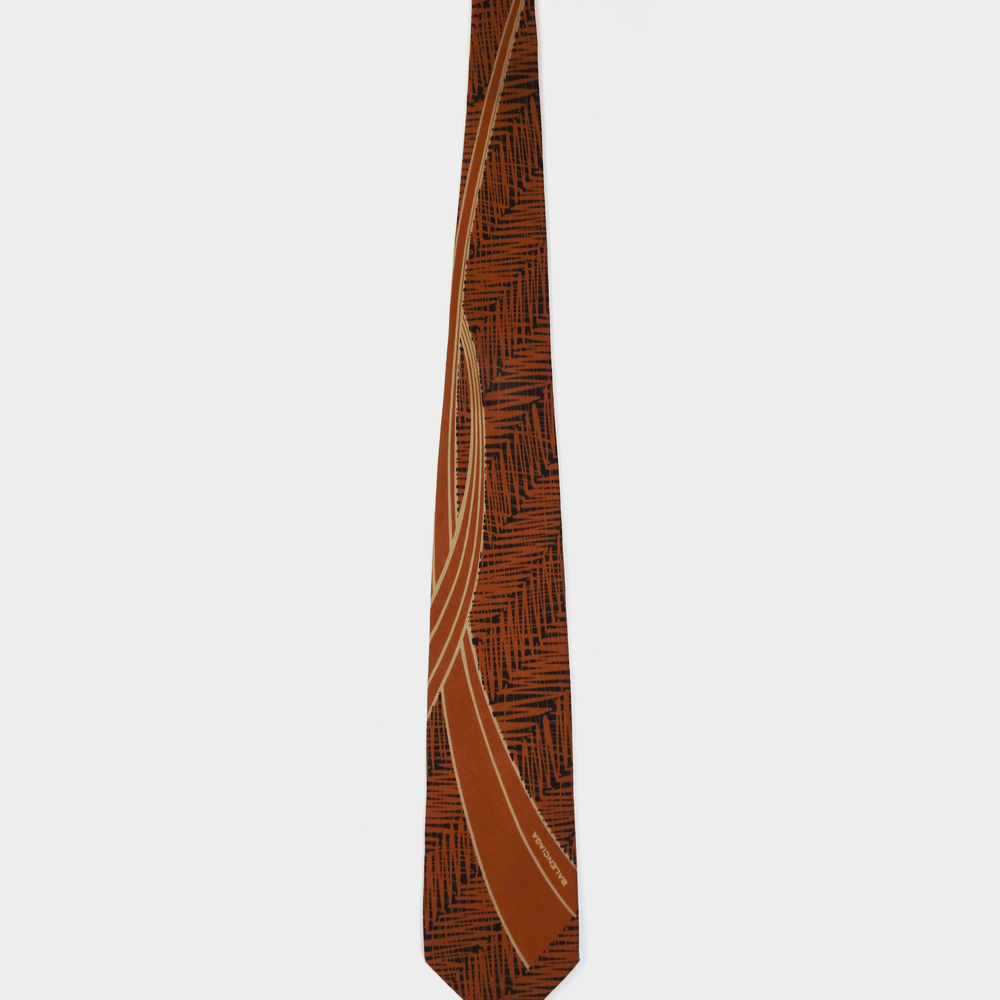 Balenciaga Orange Print Silk Tie 1990's