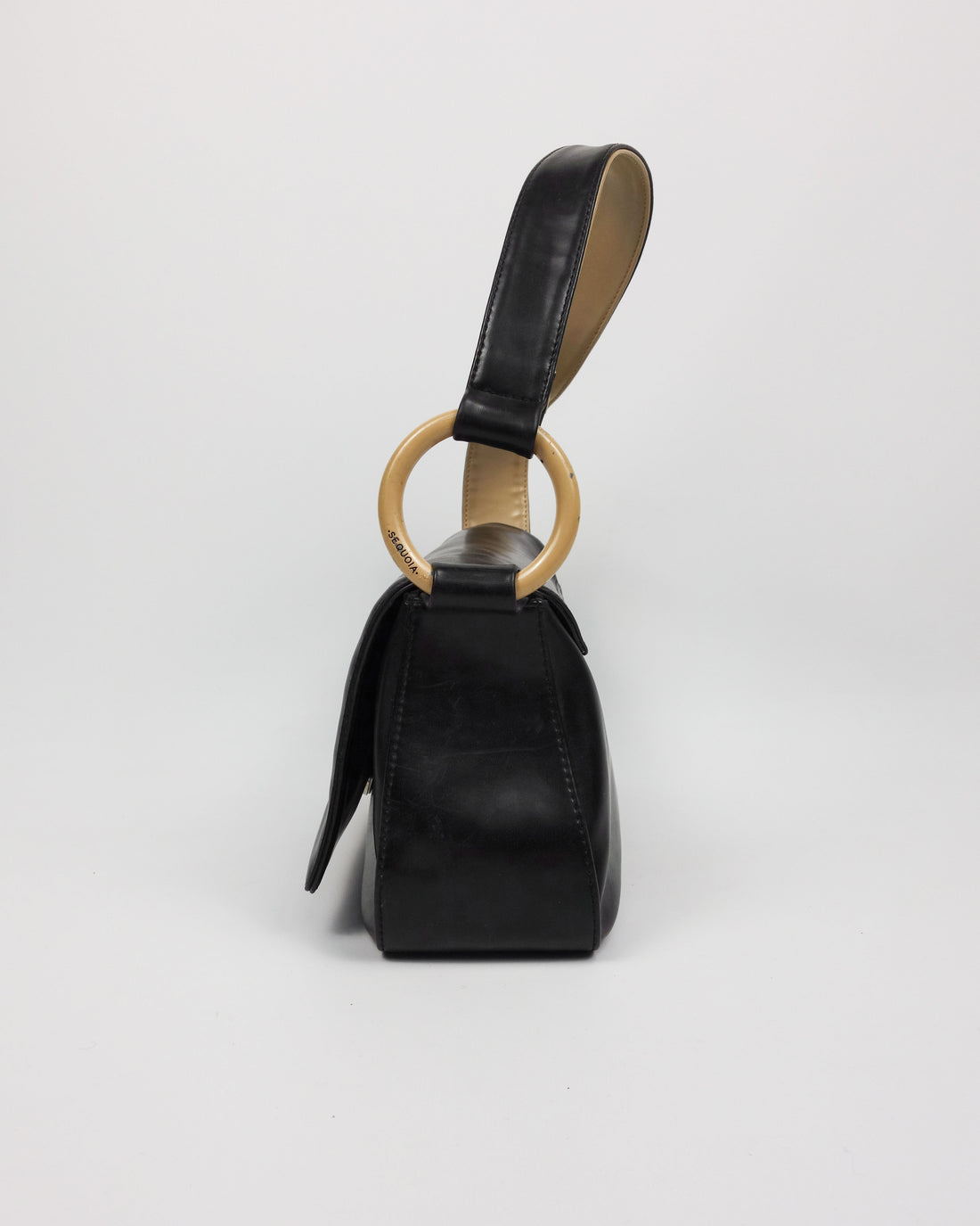 Sequoia Beige Ring Black Synthetic Leather Bag 2000's
