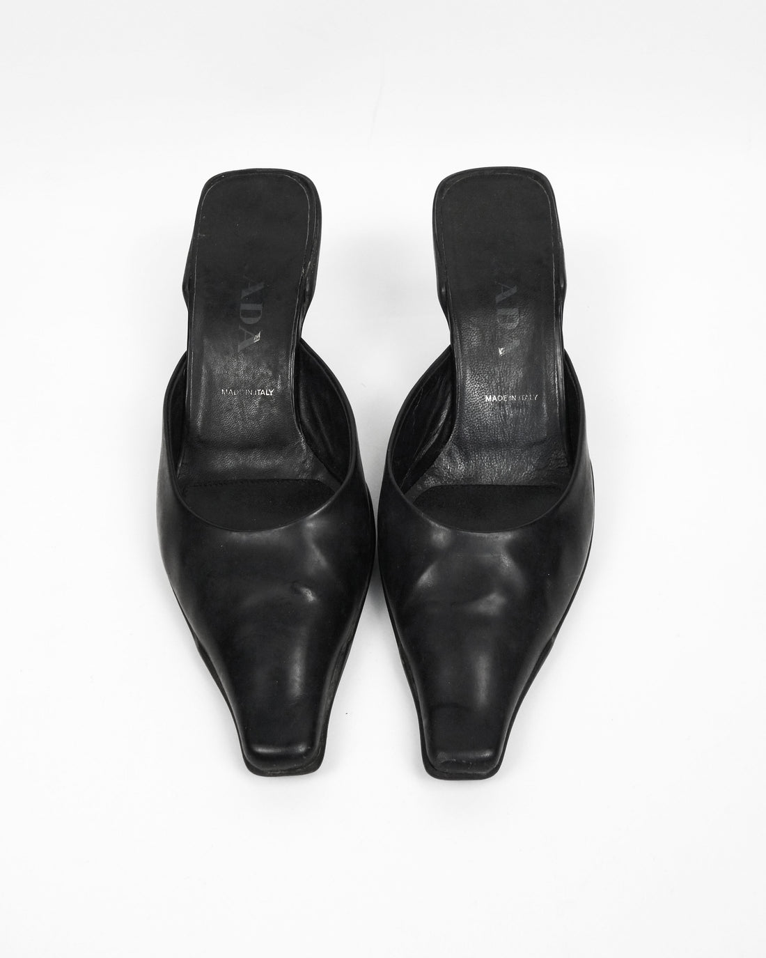 Prada Black Leather Mule Heels 1990's