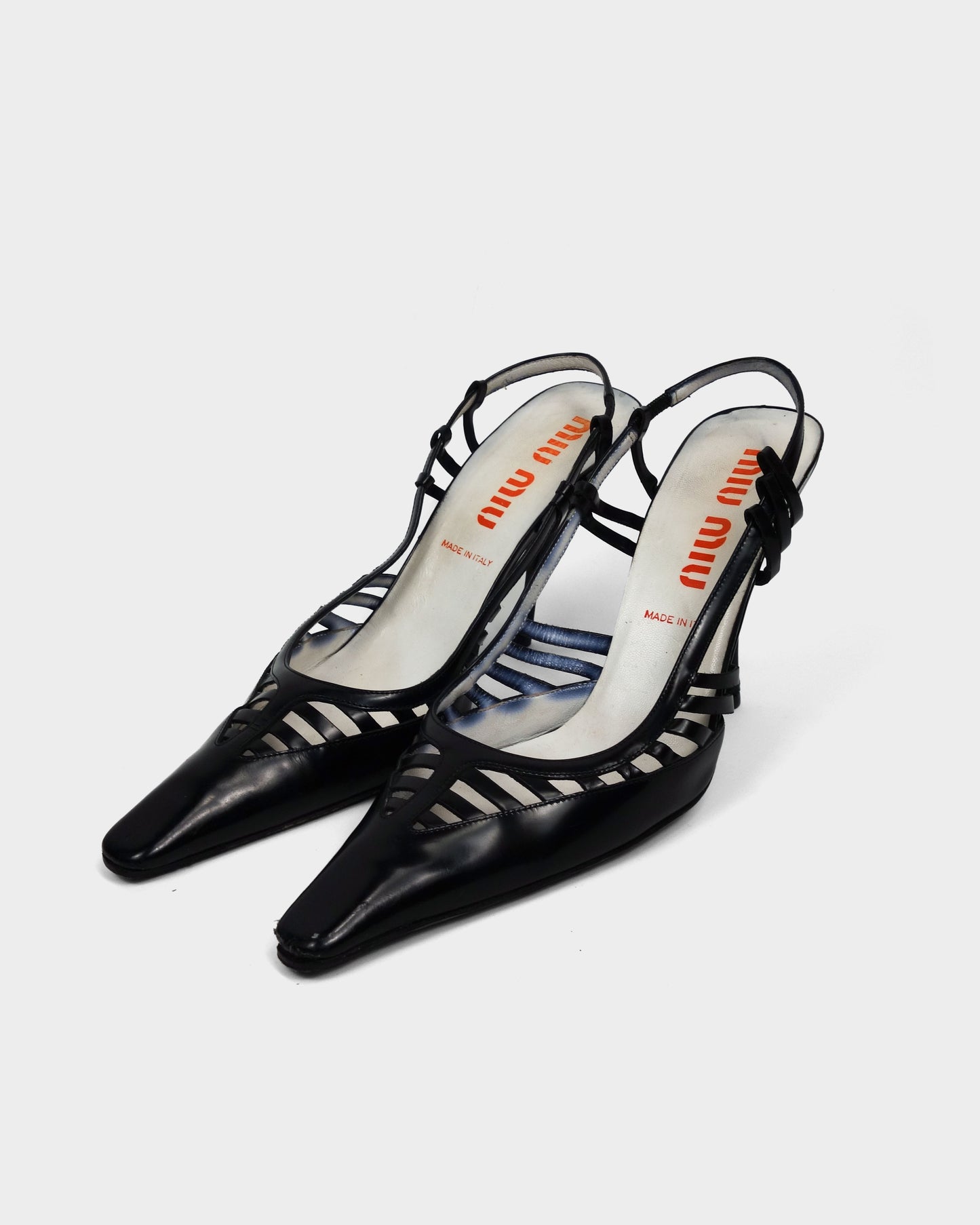 Miu Miu Black Leather Stripes Heels 2000's