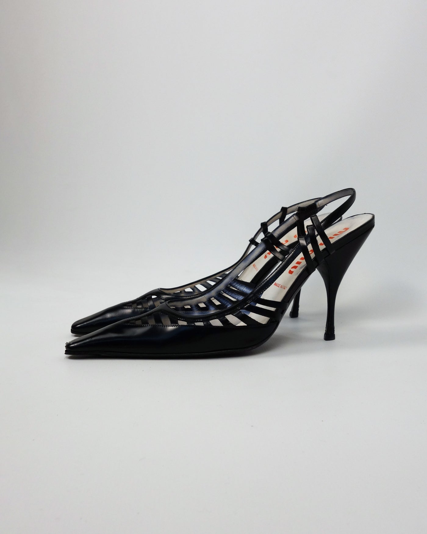 Miu Miu Black Leather Stripes Heels 2000's