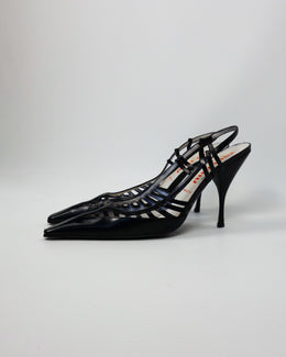 Miu Miu Black Leather Stripes Heels 2000's