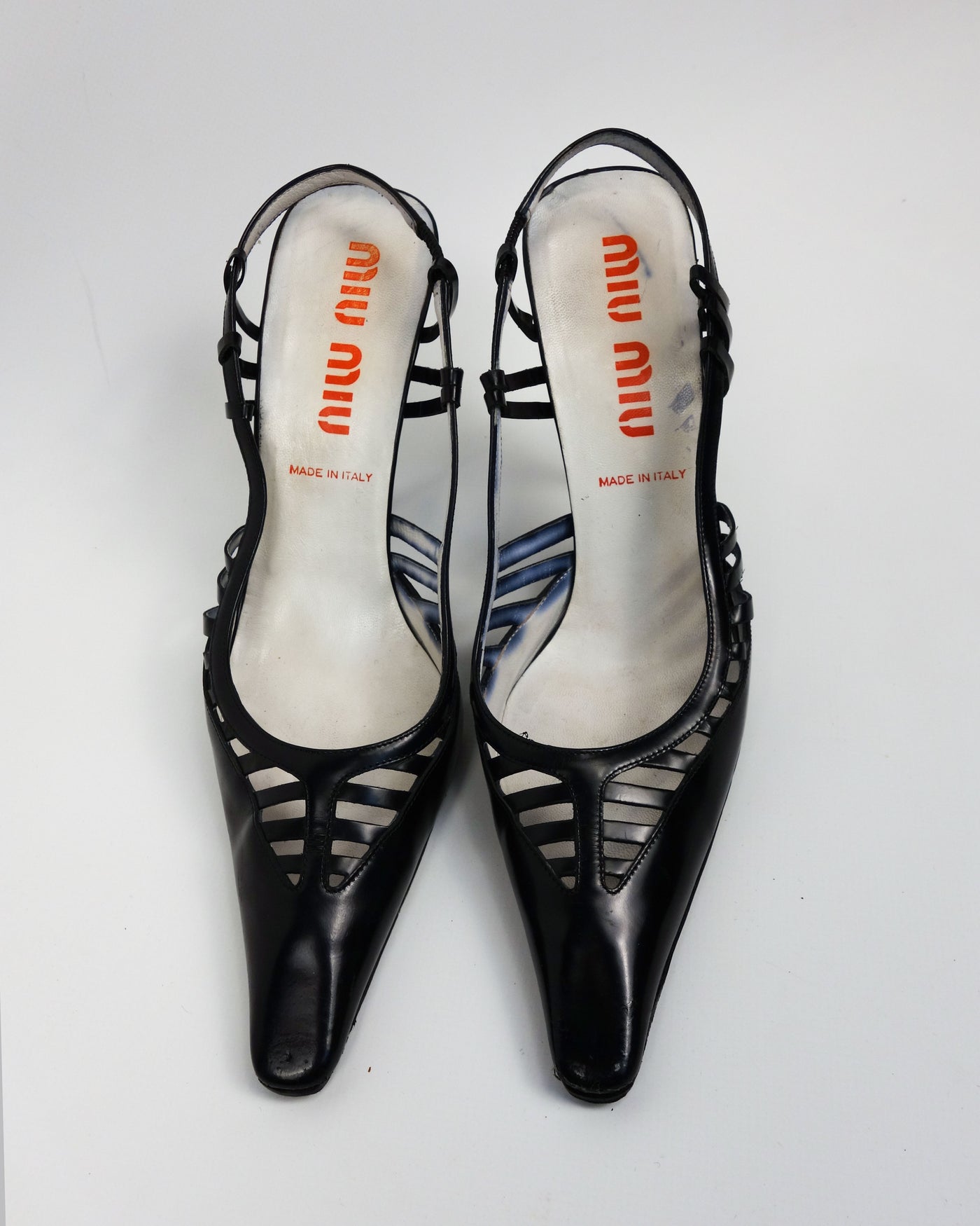 Miu Miu Black Leather Stripes Heels 2000's