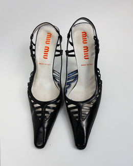 Miu Miu Black Leather Stripes Heels 2000's