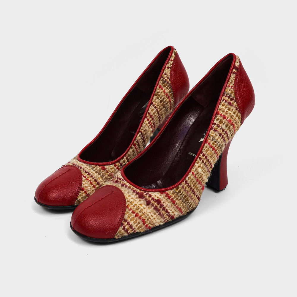 Prada Wool + Leather Red Heels 2000's