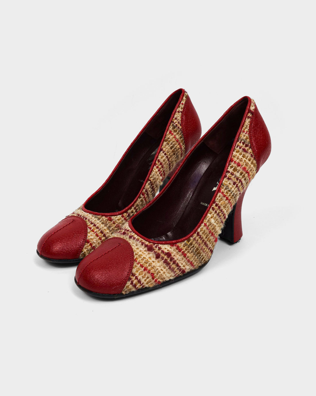 Prada Wool + Leather Red Heels 2000's