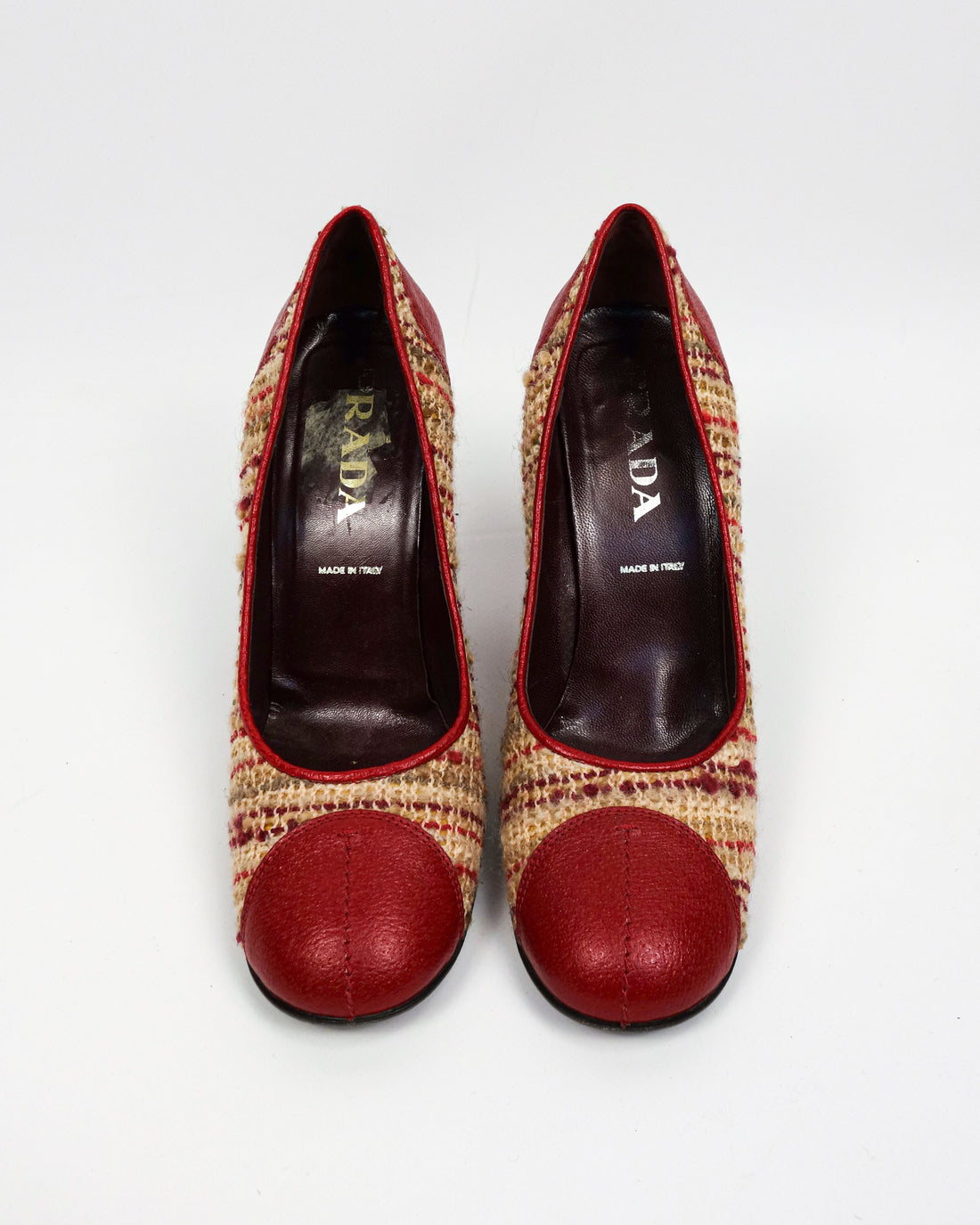 Prada Wool + Leather Red Heels 2000's