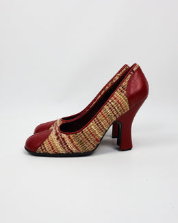 Prada Wool + Leather Red Heels 2000's