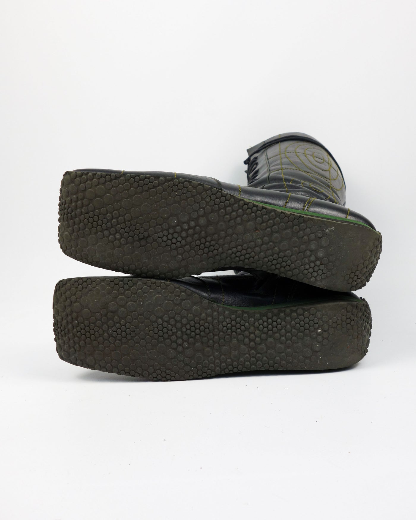 Muxart Black and Green Stitched Black Leather Boots 2000's