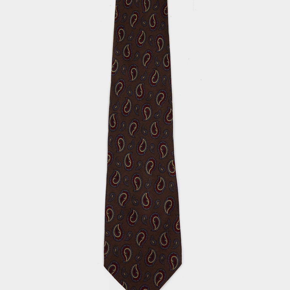 Christian Dior Parsley Print Brown Silk Tie 2000's