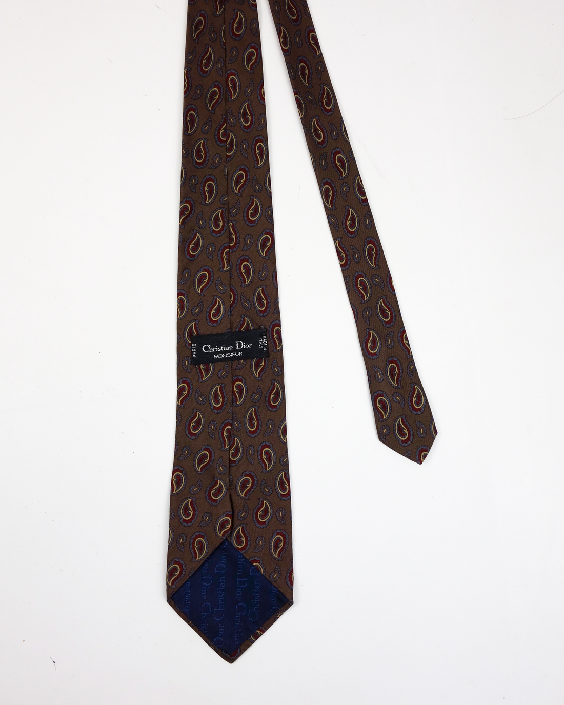 Christian Dior Parsley Print Brown Silk Tie 2000's