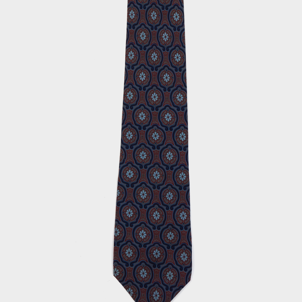 Christian Dior Parsley Blue Print Silk Tie 1990's