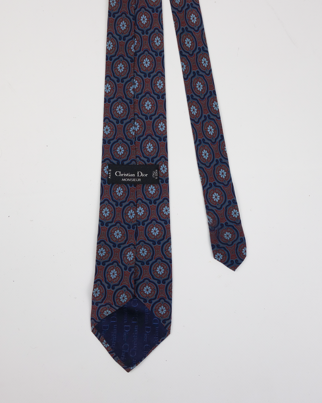 Christian Dior Parsley Blue Print Silk Tie 1990's