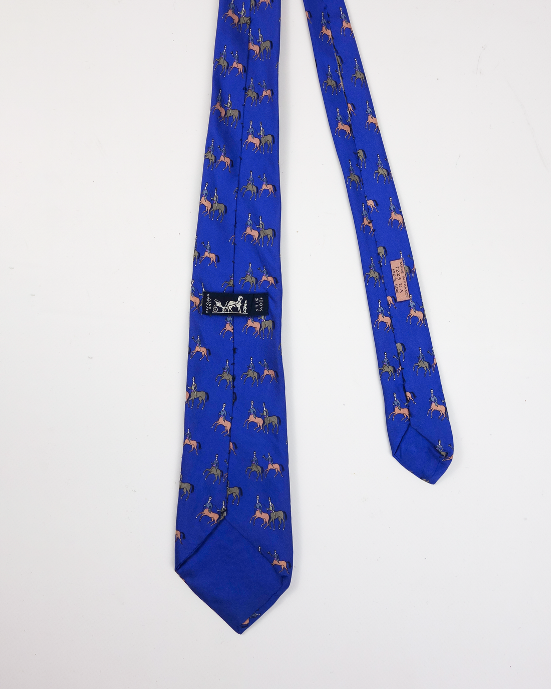 Hermes Blue Horses Print Silk Tie 1990's