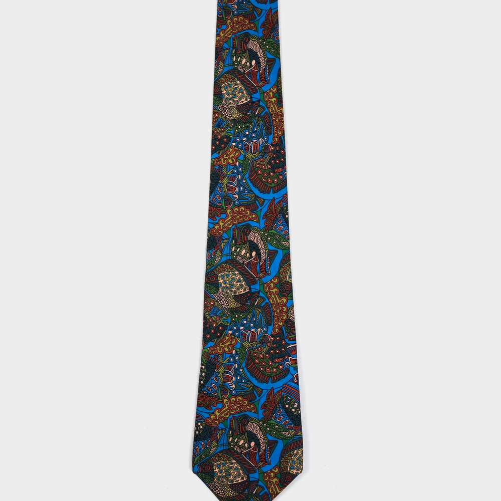 Hermes Abstract Flower Print Silk Tie 1990's