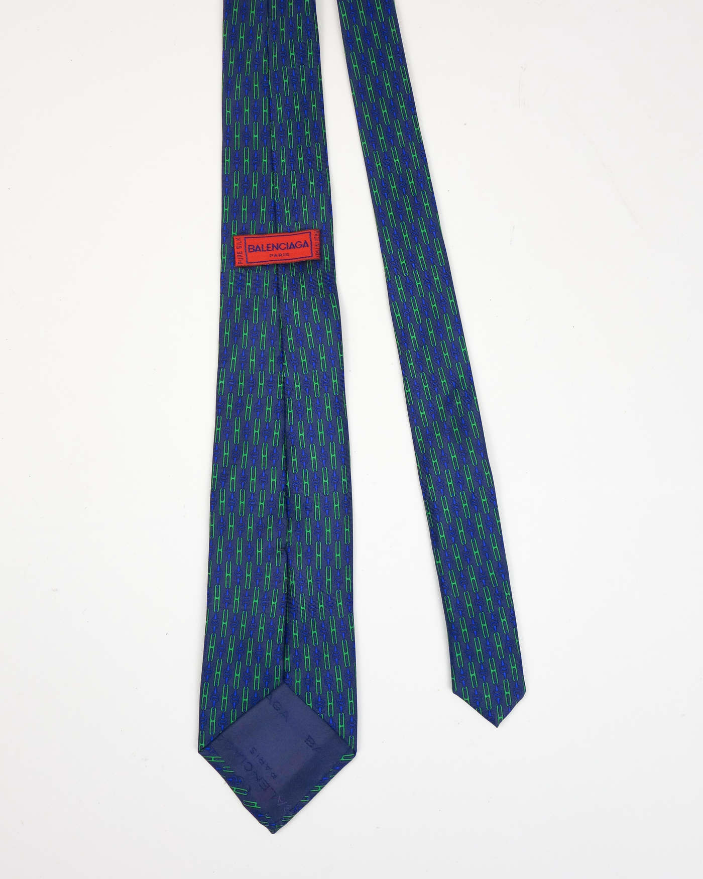 Balenciaga Chains Print Green Silk Tie 2000's