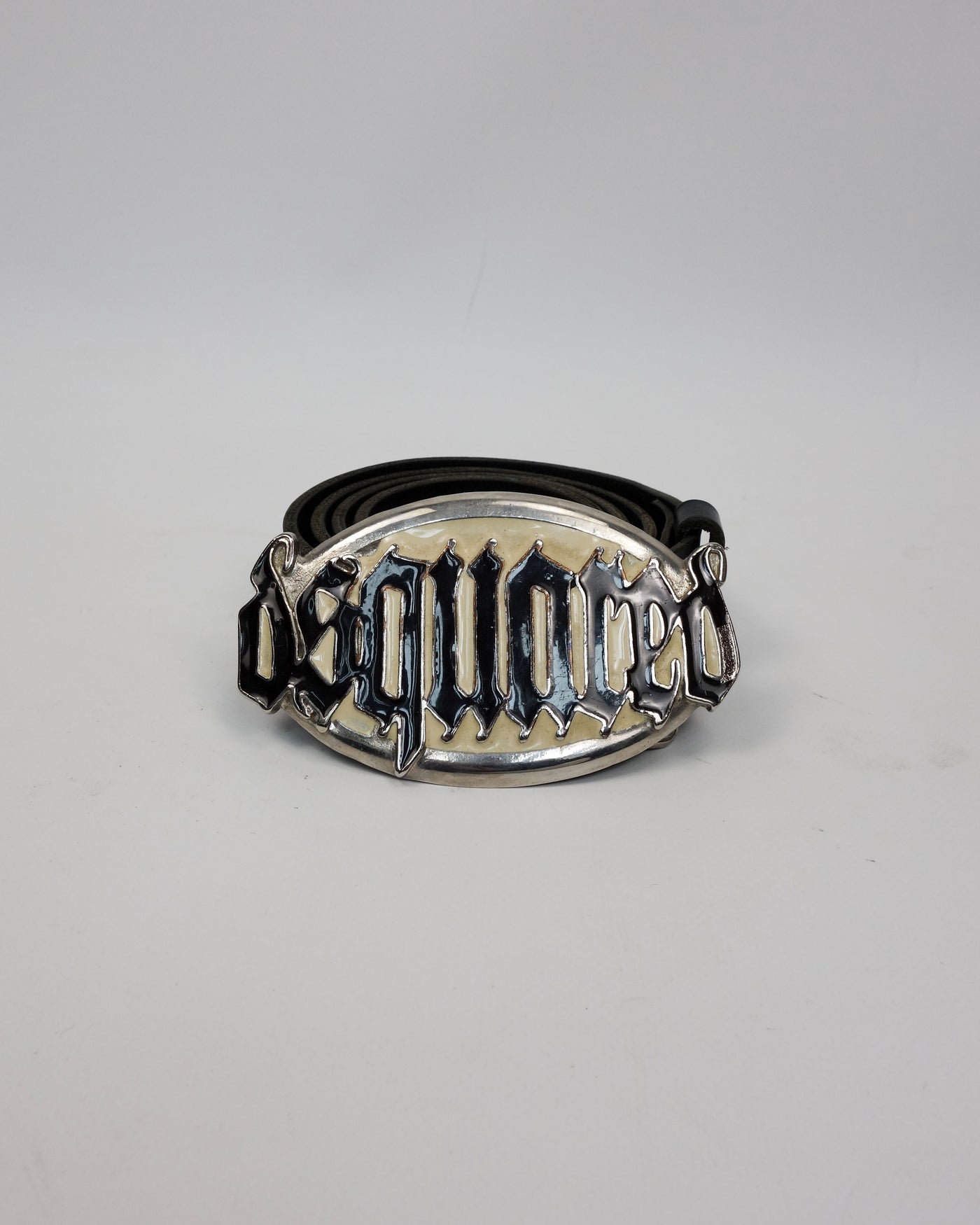 Dsquared 2 Big Logo Black Leather Belt 2000's