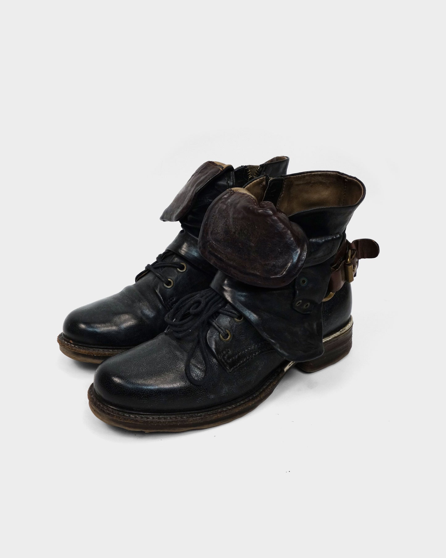 A.S.98 Black Leather Distressed Boots 2000's