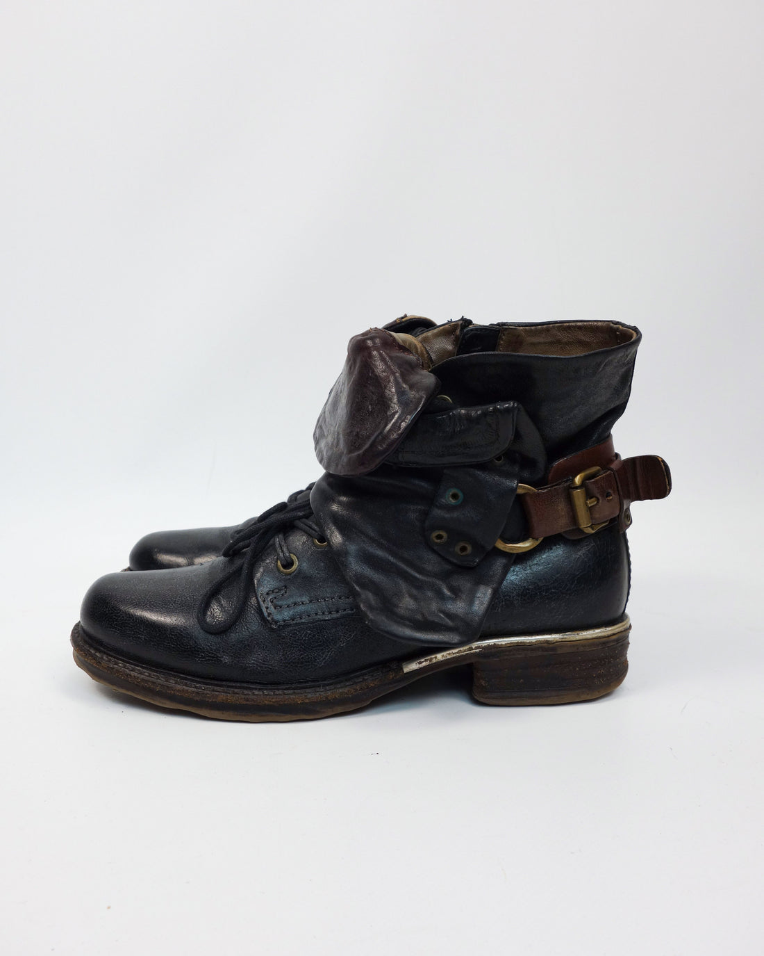 A.S.98 Black Leather Distressed Boots 2000's