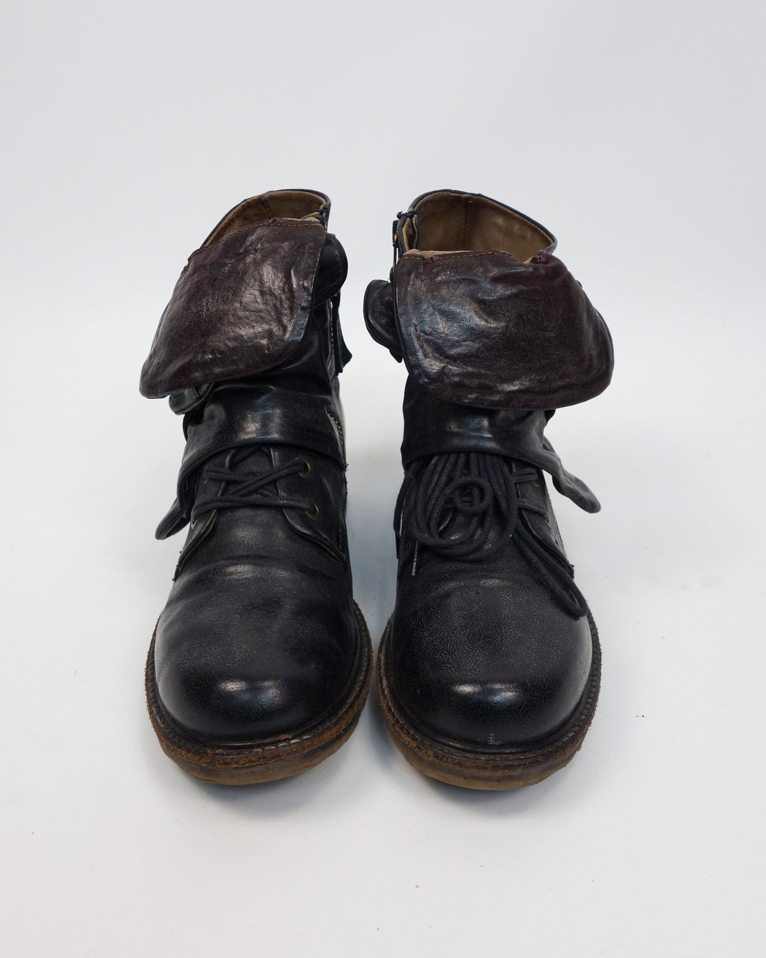 A.S.98 Black Leather Distressed Boots 2000's