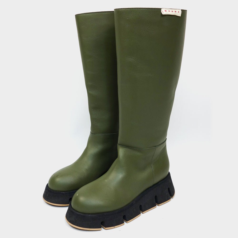 Marni Green Leather High Boots Resort 2020