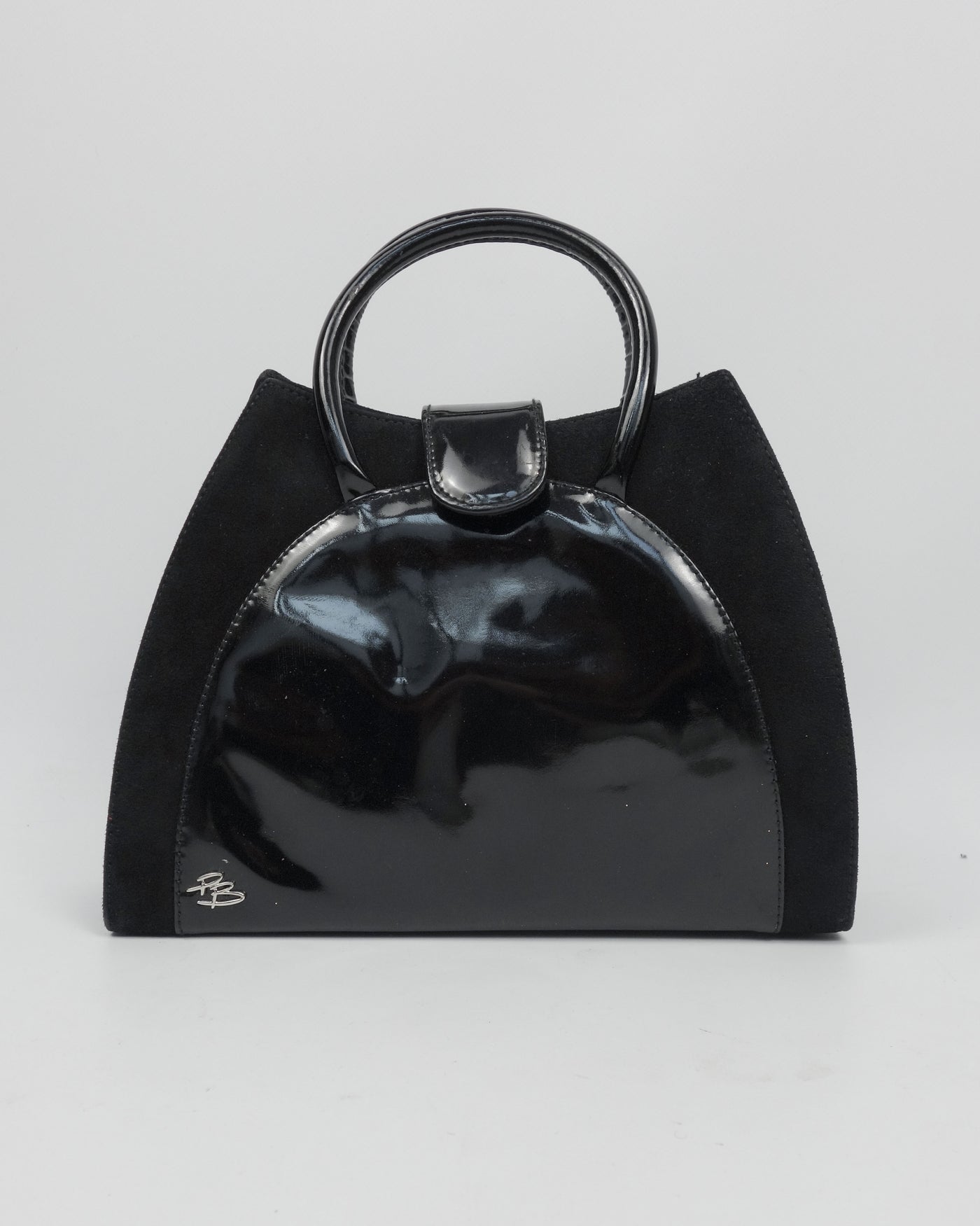 Pierre Balmain Black Suede + Patent Leather Bag 1990's