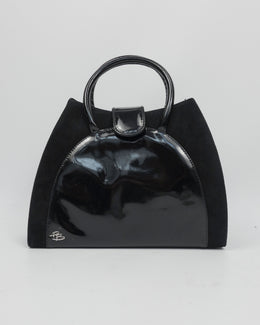Pierre Balmain Black Suede + Patent Leather Bag 1990's
