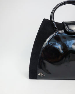 Pierre Balmain Black Suede + Patent Leather Bag 1990's