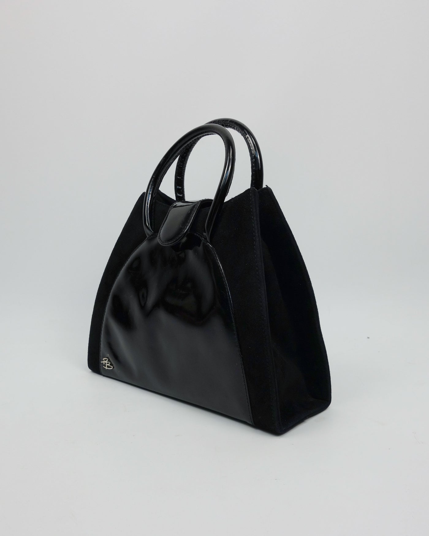 Pierre Balmain Black Suede + Patent Leather Bag 1990's