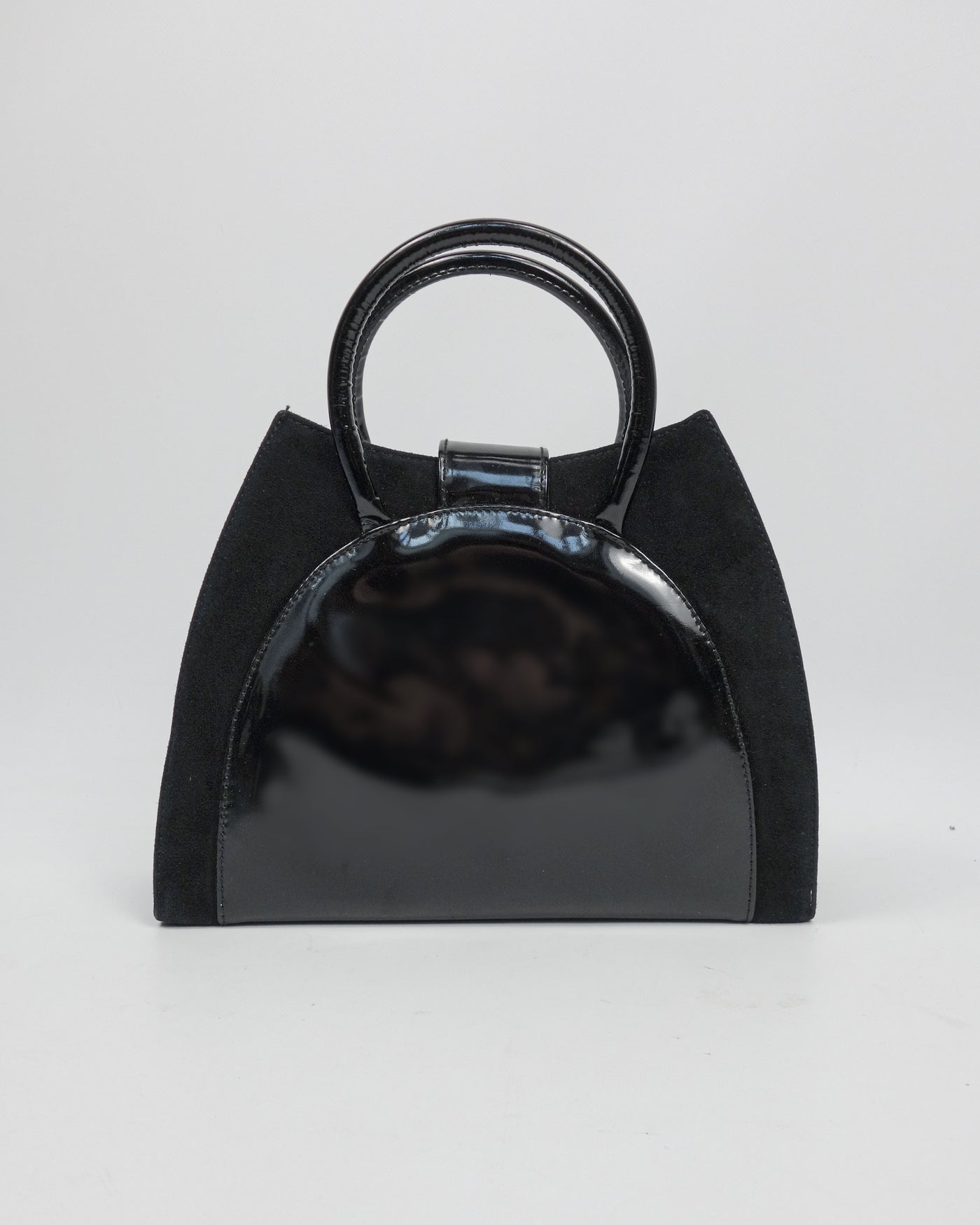 Pierre Balmain Black Suede + Patent Leather Bag 1990's