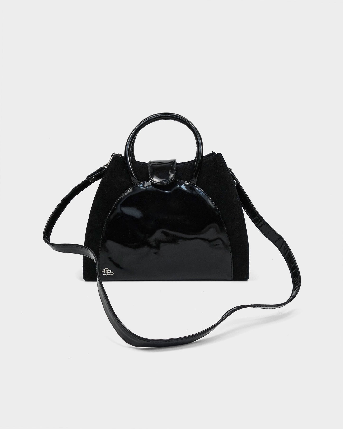 Pierre Balmain Black Suede + Patent Leather Bag 1990's