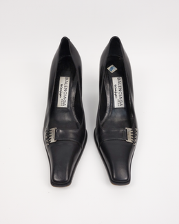 Balenciaga Metallic Logo Black Leather Heels 1990's