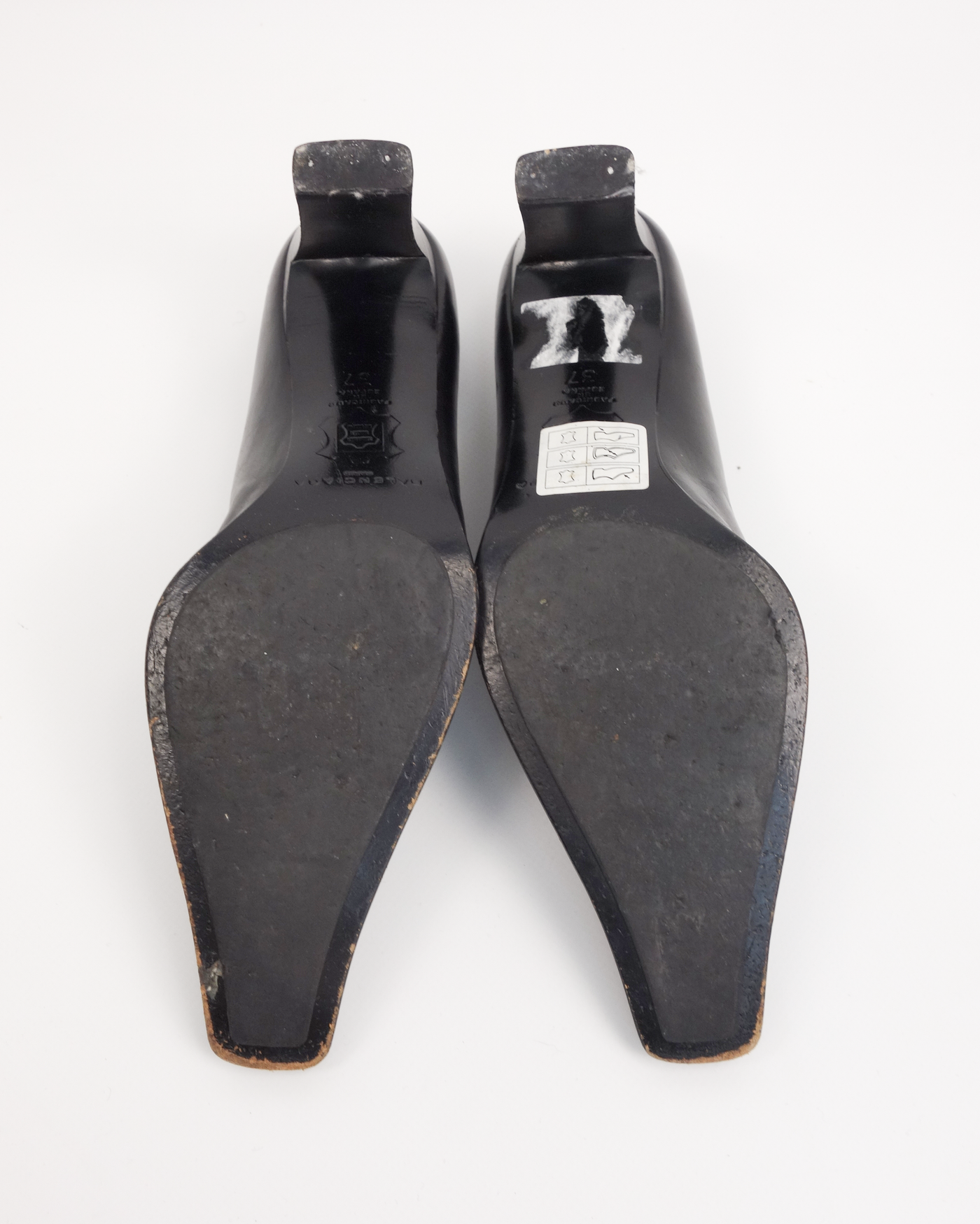 Balenciaga Metallic Logo Black Leather Heels 1990's