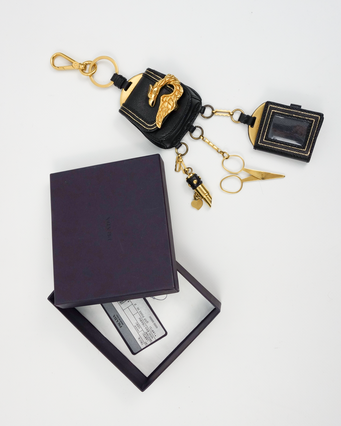 Prada Golden Accessories + Leather Bag Charm 2000's