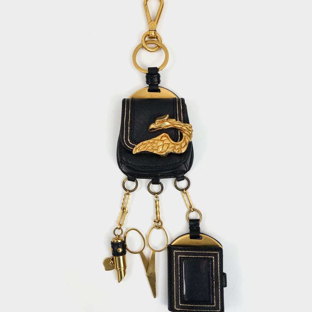 Prada Golden Accessories + Leather Bag Charm 2000's