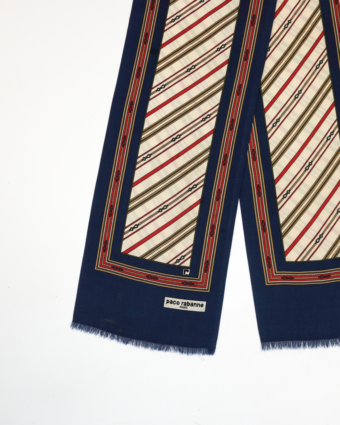 Paco Rabanne Navy Blue Silk Neck Scarf 1980's