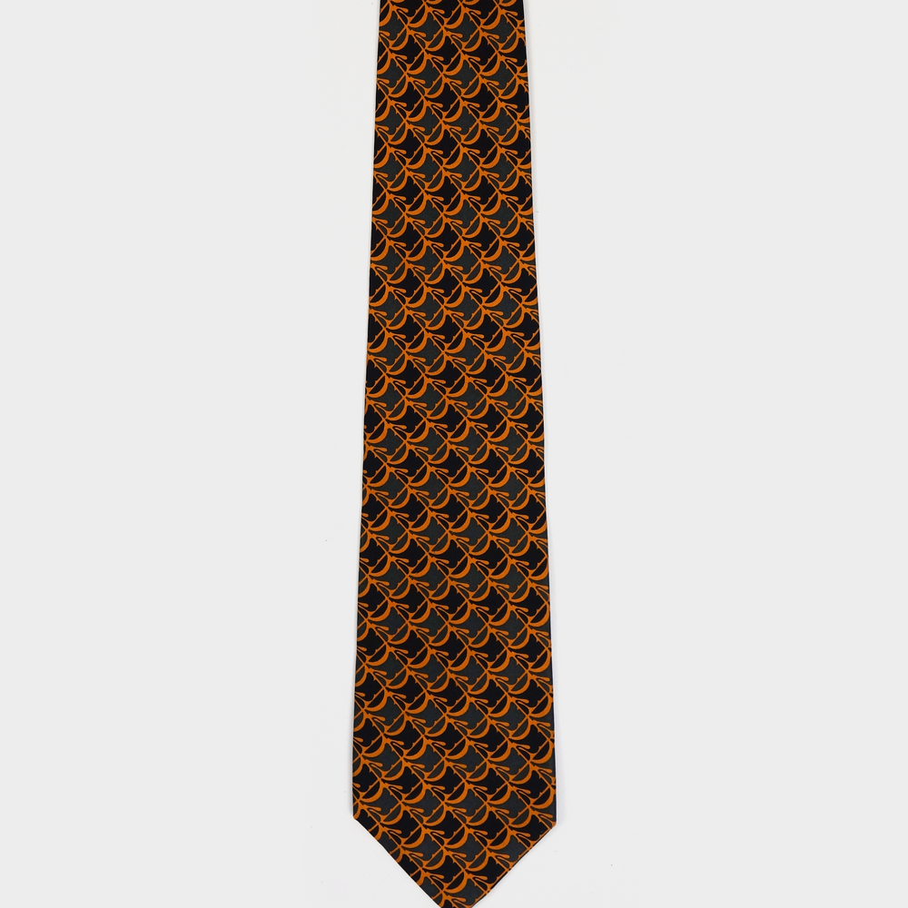 Paco Rabanne Orange Printed Silk Tie 1990's