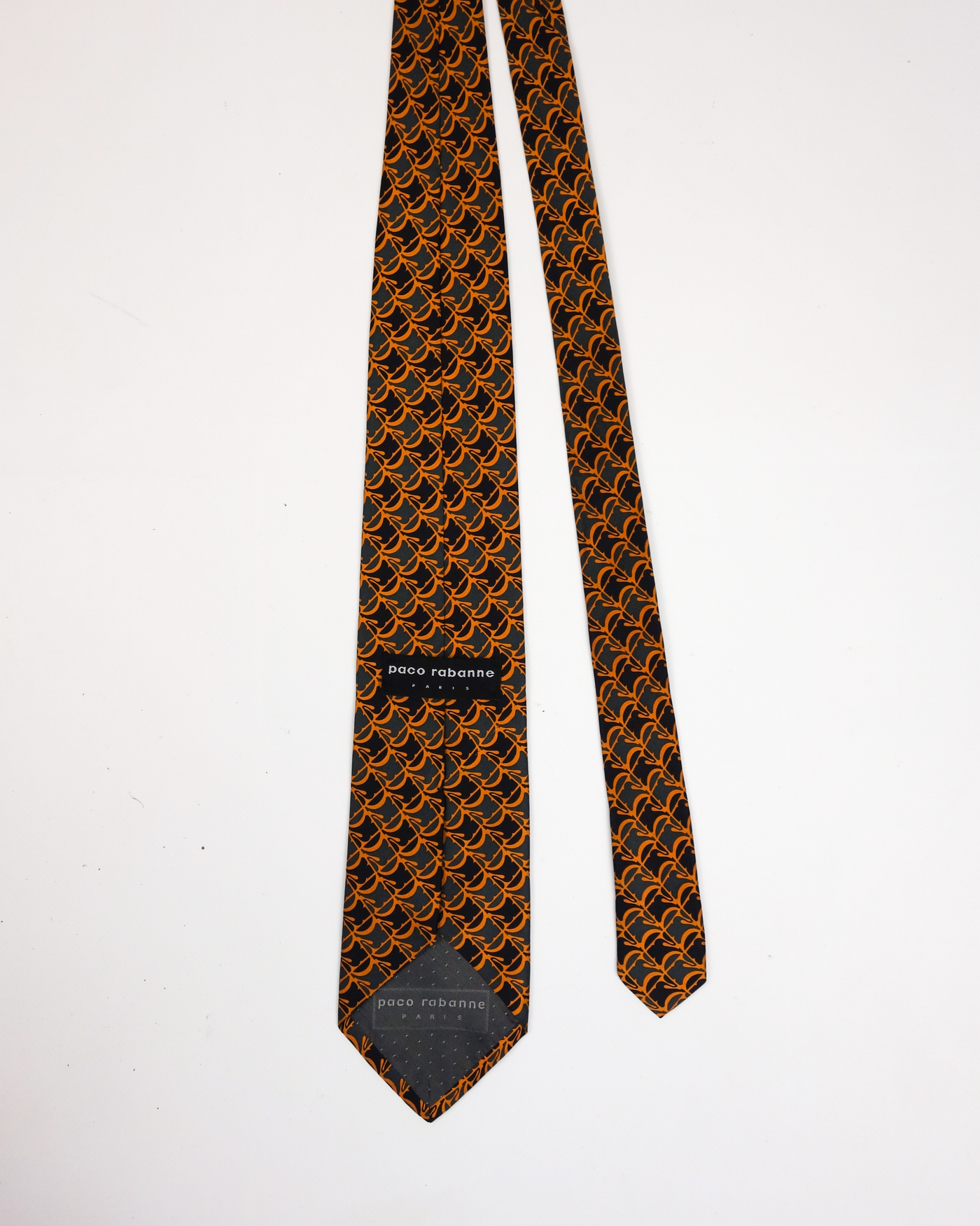 Paco Rabanne Orange Printed Silk Tie 1990's
