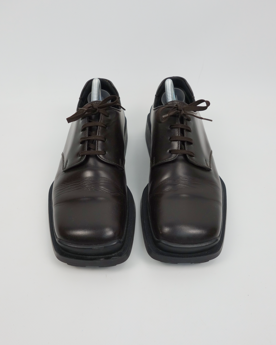 Prada Squared Toe Brown Leather Shoes 2000's